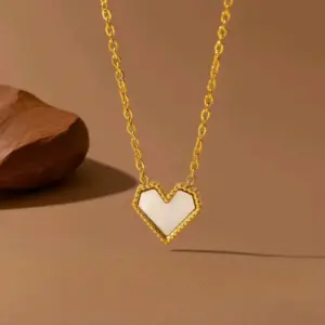X0191-White Shell Heart Necklace - Gold