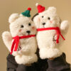 oly-8134350456a548e934ac013192351f6d Wholesale Cute Christmas Hat Bear Plush Mittens Women 2024 Autumn and Winter Thickened fleece-lined Warm Cycling Tide