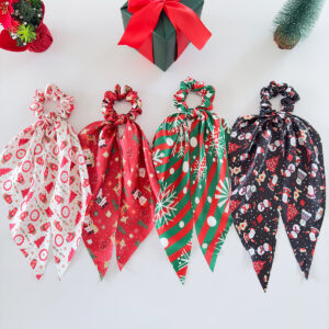 oly-813c08a9818cd45edd4a0398abeead64 Wholesale Cross-Border New Christmas Hair Accessories Decorative Ribbon Silk Scarf Bow Hair Tie Ponytail Elastic Headband