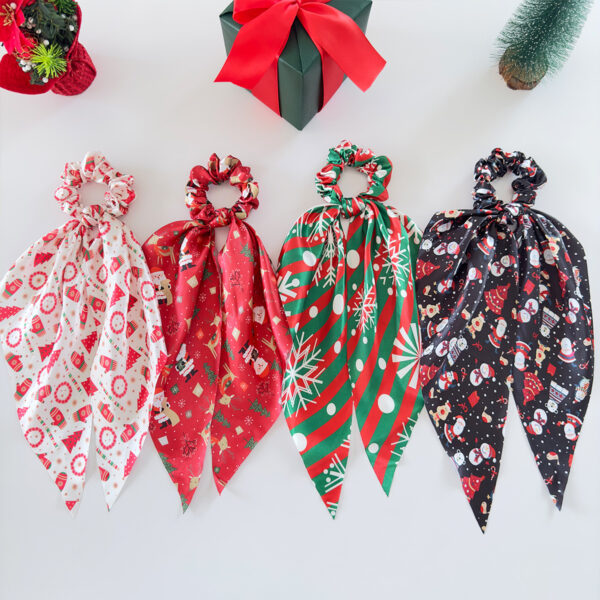 oly-813c08a9818cd45edd4a0398abeead64 Wholesale Cross-Border New Christmas Hair Accessories Decorative Ribbon Silk Scarf Bow Hair Tie Ponytail Elastic Headband