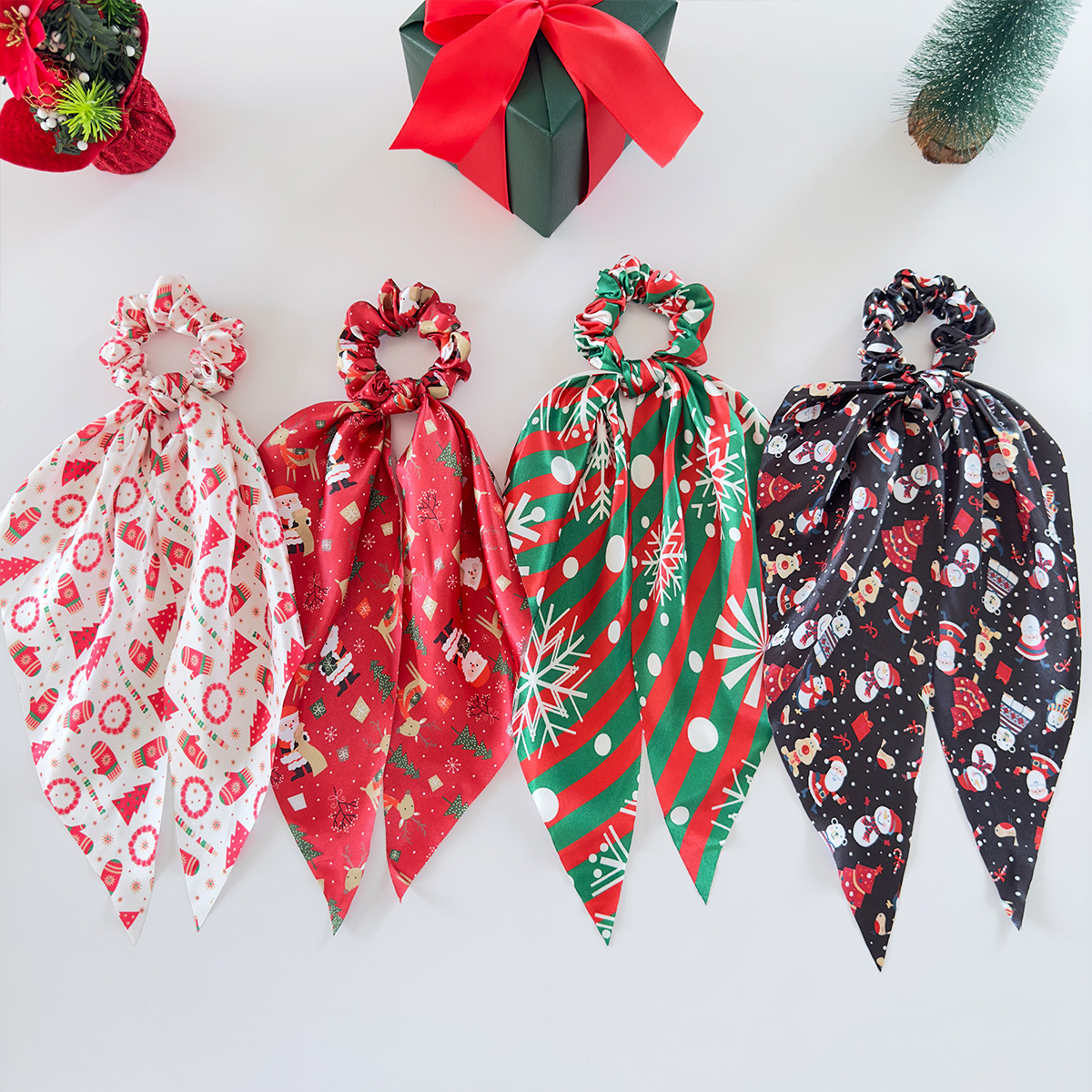 Wholesale Cross-Border New Christmas Hair Aessories Decorative Ribbon Silk f Bow Hair Tie nytail Elastic Headband