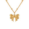 Wholesale Korean Style Ins Style Retro Minimalist Bow Necklace Women's Niche Cross-border Fashion Personalized Titanium Steel Bead Clavicle Chain