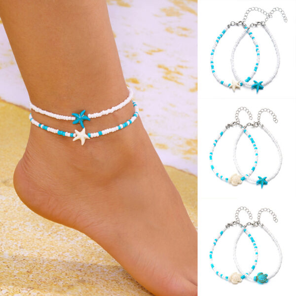 Wholesale Cross-border New Style Cool Creative Fresh Ins Vacation Ocean Style Fashionable Rice Beads Stacked with Starfish Turtle Foot for Women