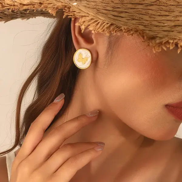 Wholesale 304 Stainless Steel Leaf PVD Coated Stone-Free 18K Real Gold Plated Handmade Romantic Shiny Waterproof Non Tarnish Frill Inlay Earrings Ear Studs