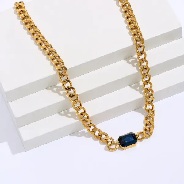 Wholesale Jewelry Fashion Rectangle 201 Stainless Steel Zircon 18K Gold Plated Plating Stainless Steel Necklaces