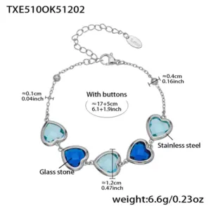 TXE510-Pin Blue Glass Stone Steel Color Bracelet 16.5+5cm