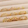 Wholesale Jewelry Cute Romantic Sweet Colorful Heart Shape Petal Copper Artificial Rhinestones Artificial Diamond Rhinestones Inlay Open Rings