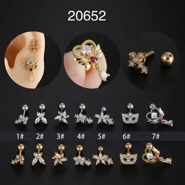 Wholesale Fashion Cross Star Butterfly Stainless Steel Inlay Zircon Ear Studs 1 Piece