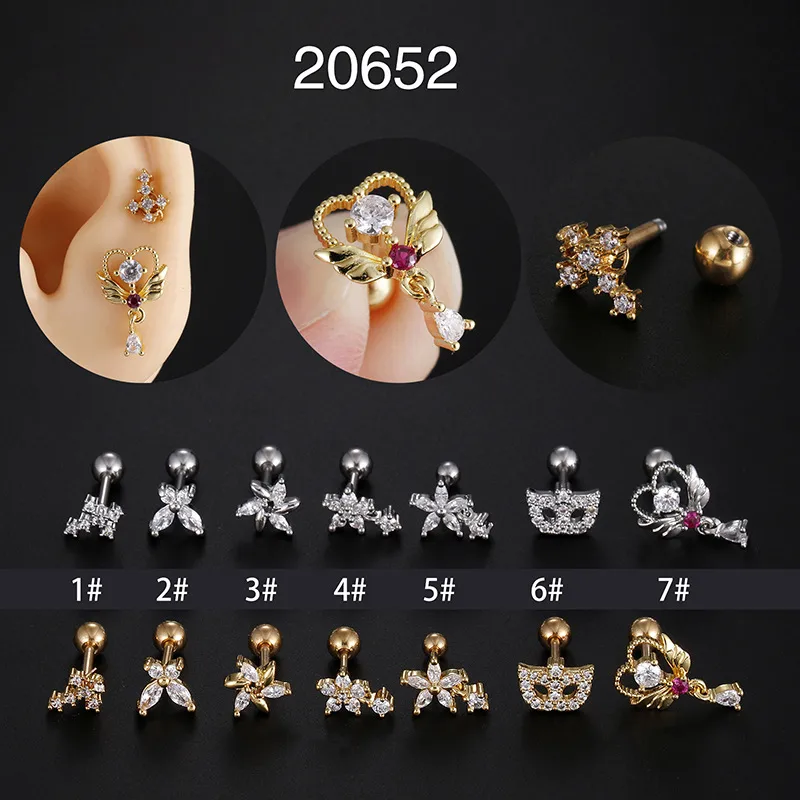 Wholesale Fashion Cross Star Butterfly Stainless Steel Inlay Zircon Ear Studs 1 Piece