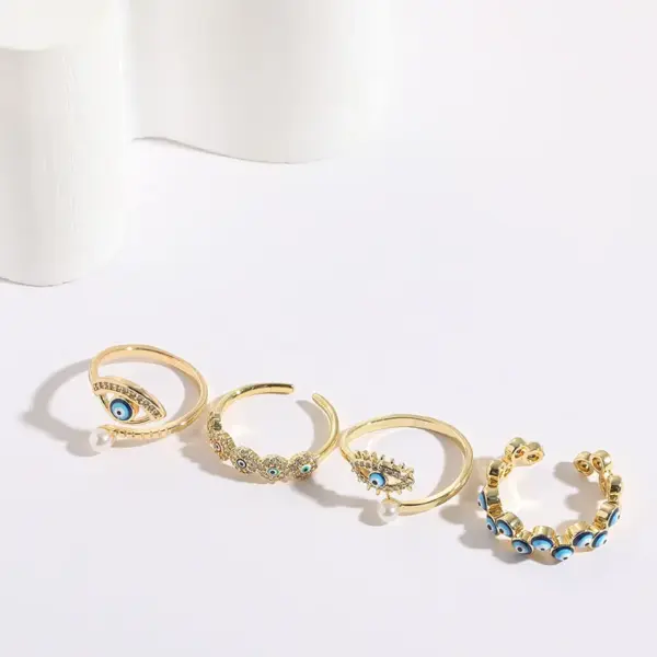 Wholesale Simple Style Devil's Eye Copper Plating Inlay Zircon 14k Gold Plated Rings