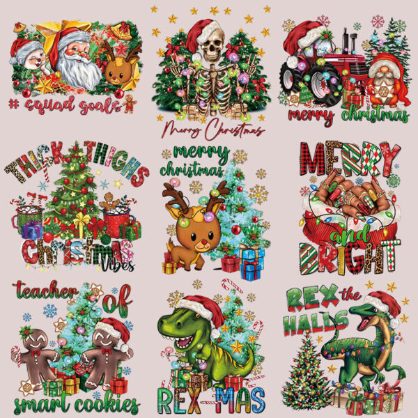 Wholesale Green cartoon Christmas heat transfer pattern