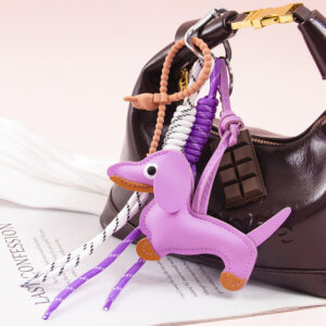 Type a dachshund chocolate + bear silicone rope + miu style lanyard - light purple