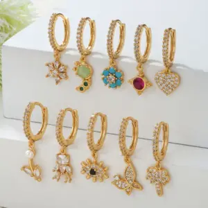Wholesale 1 Piece Fashion Eye Butterfly Inlaid Zircon Copper Drop Earrings