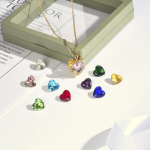 Golden Rose Heart Necklace (with ten diamonds)