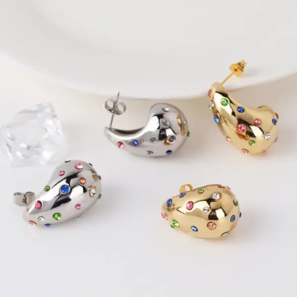 Wholesale 1 Pair Vintage Style Water Droplets Plating Inlay Brass Artificial Gemstones Crystal 18k Gold Plated White Gold Plated Ear Studs