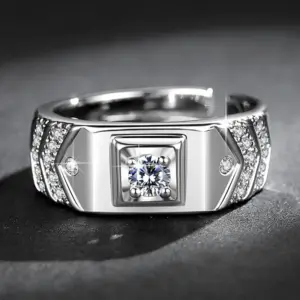 V-Shaped Open Men's Ring (White Gold Color) / Adjustable Opening
