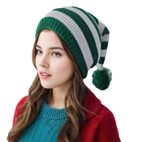 Wholesale Christmas Knitted Autumn/Winter Striped Pom-Pom Holiday Wool Hat