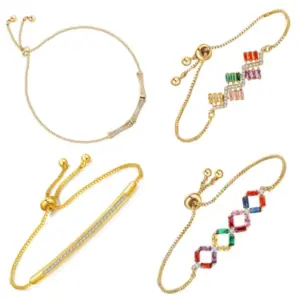 Wholesale 304 Stainless Steel Copper Gold Plated Casual Elegant Simple Style Drawstring Inlay One-Shaped Quadrilateral Bamboo Zircon Bracelets