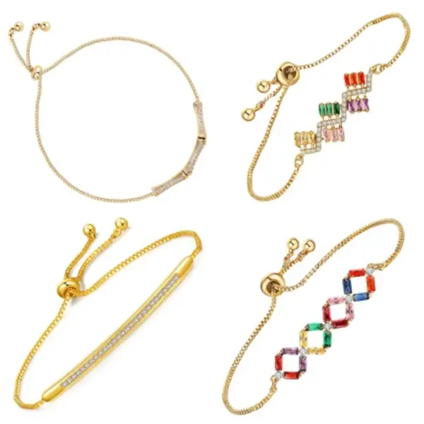Wholesale 304 Stainless Steel Copper Gold Plated Casual Elegant Simple Style Drawstring Inlay One-Shaped Quadrilateral Bamboo Zircon Bracelets