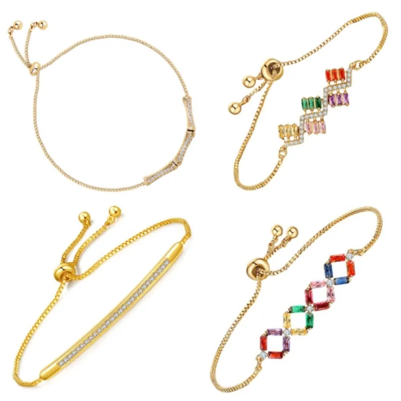 Wholesale 304 Stainless Steel Copper Gold Plated Casual Elegant Simple Style Drawstring Inlay One-Shaped Quadrilateral Bamboo Zircon Bracelets