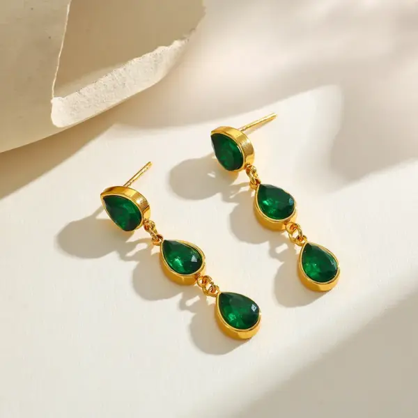 Wholesale 18K Gold Plated Stainless Steel Zirconia Tear Drop Multi-Pendent Earrings Elegant Casual Fashion Jewelry For Women