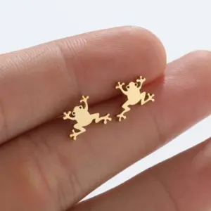 Wholesale PVD Coated 18K Gold Real Gold Plated Frog 304 Stainless Steel Fashion Waterproof Non Tarnish Ear Studs