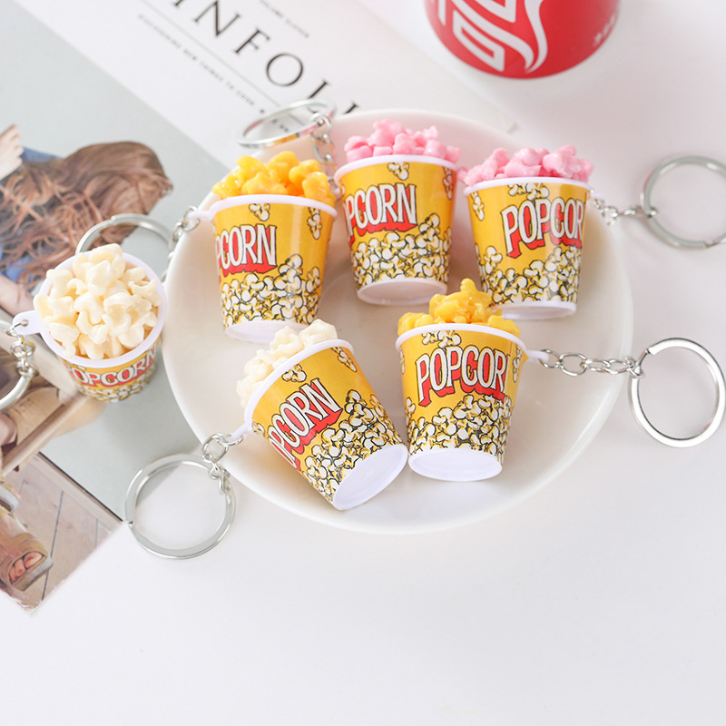 Wholesale Simulation food pcorn bucket keychain pendant fun food and play creative car student cole bag ornaments