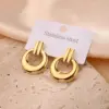 Wholesale 1 Pair/Package Casual Modern Style Ring Handle Polishing Plating 201 Stainless Steel 18K Gold Plated Earrings