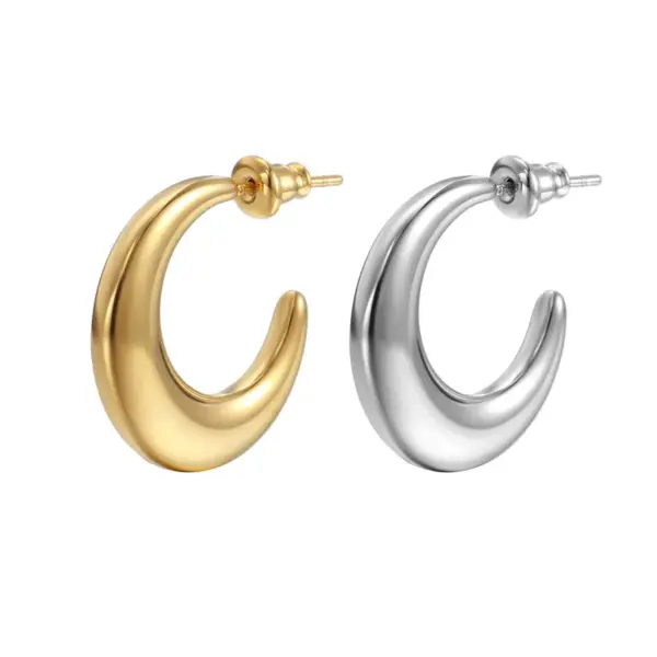 PVD Coated 18K Gold Real Gold Plated C Shape 201 Stainless Steel Fashion Waterproof Non Tarnish Ear Studs
