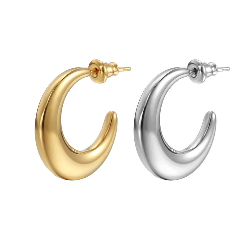 Wholesale PVD Coated 18K Gold Real Gold Plated C Shape 201 Stainless Steel Fashion Waterproof Non Tarnish Ear Studs