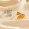 Wholesale Ion Plating (IP) 18K Gold Plated Leaves 304 Stainless Steel Classic Style IG Style Waterproof Non Tarnish Open Rings