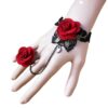 Wholesale Retro Gothic Punk Bracelet Lace Rose Bracelet with Ring Fashionable Burgundy Flower Lace Bracelet