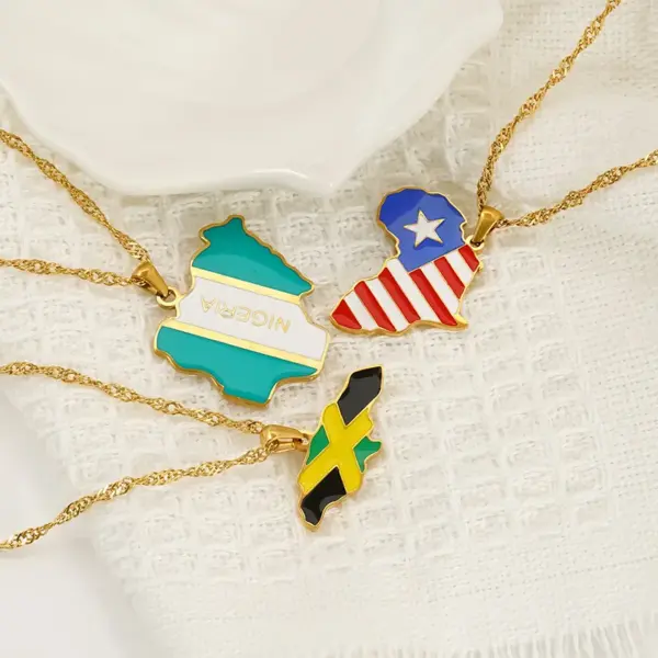 Wholesale Jewelry Hip-Hop Streetwear National Flag Map 304 Stainless Steel Enamel Pendant Necklace Singapore Chain