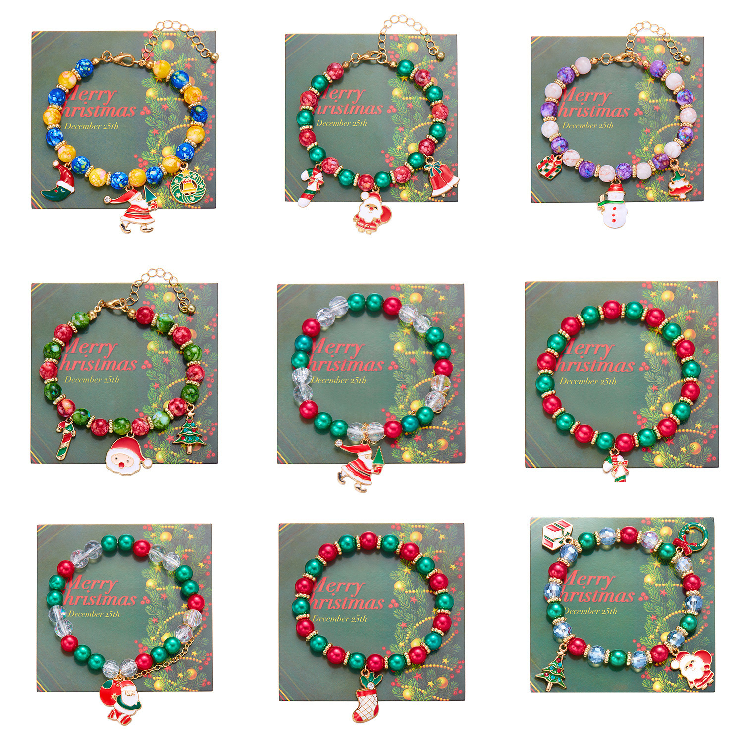 Wholesale Christmas Pendant Colorful Round Bead Bracelet
