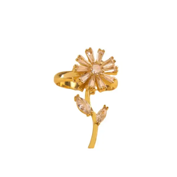 Wholesale Jewelry Elegant Flower Titanium Steel Zircon Open Rings