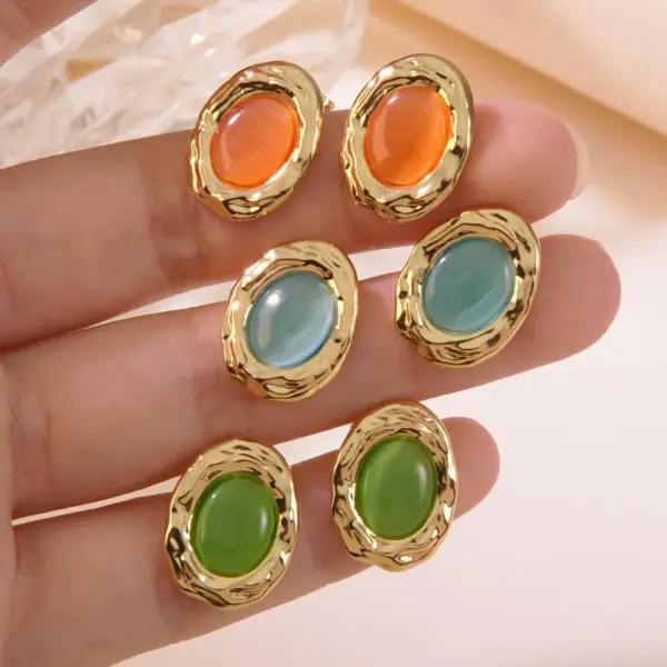 304 Stainless Steel Plastic Geometric Electroplating Imitation Gold Fairy Style Vintage Style Tropical Ear Studs