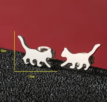 Wholesale PVD Coated 18K Gold Real Gold Plated Animal Cat 304 Stainless Steel Cute Basic Sweet Waterproof Non Tarnish Ear Studs