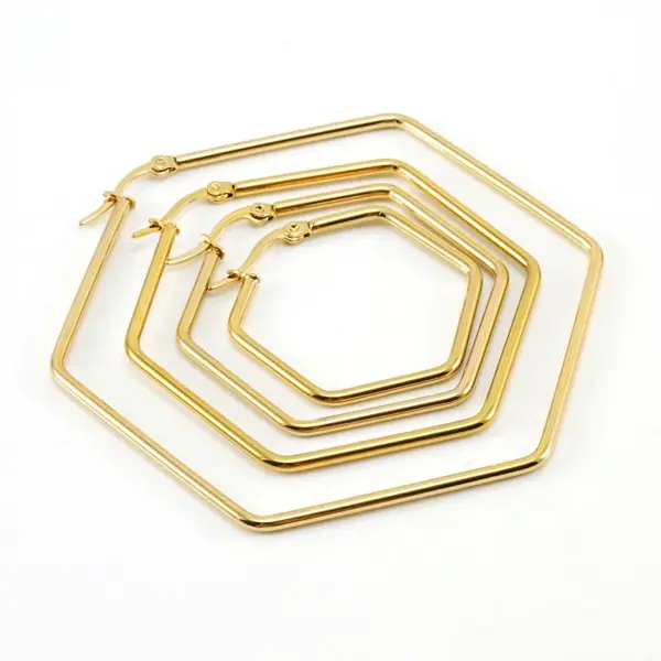 Wholesale Simple Style Hexagon Plating Titanium Steel Earrings