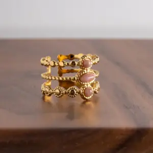 Wholesale Jewelry French Style Oval 304 Stainless Steel Gem PVD Coated Inlay Open Ring