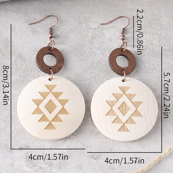 Wholesale Cross-border Bohemian Cactus Sun Aztec Pattern Wood Laser Disc Stitching Earrings