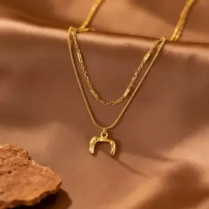 X06178-Double Layer Square-Necklace- Gold