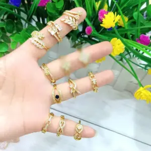 Wholesale Jewelry Vacation Modern Style Infinity Grain Copper Zircon 18K Gold Plated Polishing Rings