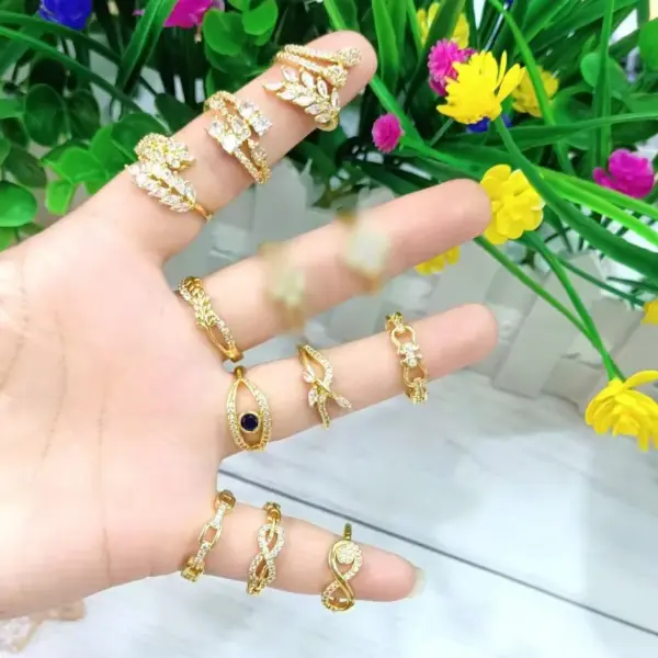 Wholesale Jewelry Vacation Modern Style Infinity Grain Copper Zircon 18K Gold Plated Polishing Rings
