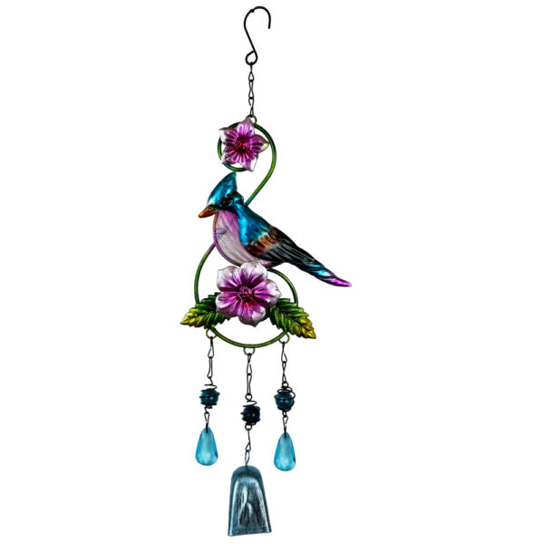 Wholesale Cross-border New Outdoor Bird Wind Bell Iron Crafts Pendant Glass Painted Garden Courtyard Decorations Hanging Ornaments