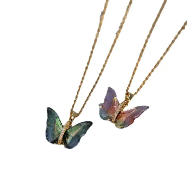 Wholesale Titanium Steel Simple Style Patchwork Butterfly Pendant Necklace