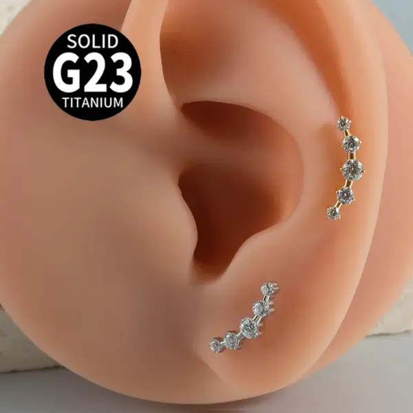 1 Piece Lip Rings Hip-Hop Arc Flower G23 Titanium Alloy Zircon Inlay Zircon 18K Gold Plated Lip Rings Ear Cartilage Rings & Studs