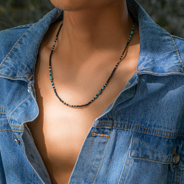 Wholesale European and American Cross-Border Bohemian Rice Bead Necklace Men's Trendy High-End Spliced Turquoise Clavicle Chain Simple Men's Jewelry