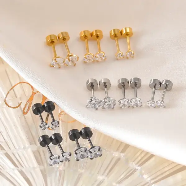 Ultra-Shiny Titanium Steel 5A Zirconium Simple Round Stainless Steel Threaded Flat Back Ear Studs Unisex Geometric Pattern Jewelry