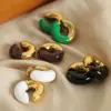 Wholesale 304 Stainless Steel Color Block PVD Coated 18K Real Gold Plated 18K Gold Hip-Hop Punk Waterproof Non Tarnish Enamel Plating Ear Cuffs