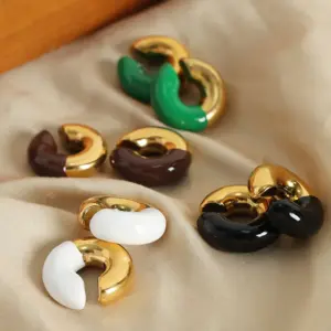 Wholesale 304 Stainless Steel Color Block PVD Coated 18K Real Gold Plated 18K Gold Hip-Hop Punk Waterproof Non Tarnish Enamel Plating Ear Cuffs